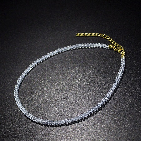 Glass Faceted Rondelle Beaded Choker Necklaces with Zinc Alloy End Chains BU2410-3-1