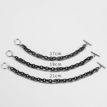 Two Tone 201 Stainless Steel Curb Chain & Cable Chain Double Layers Bracelets for Women Men FS-WGC755C-01-1