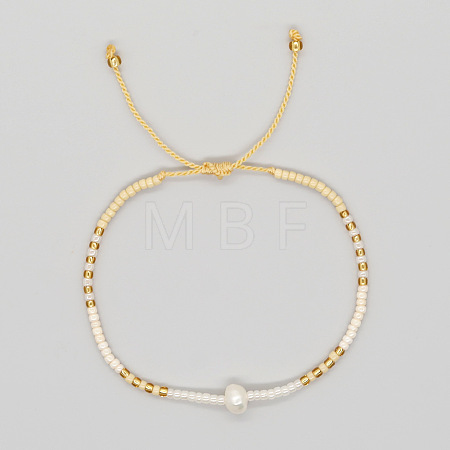 Bohemian Style Glass Seed Bead & Imitation Pearl Beads Braided Bead Bracelets JJ7327-11-1