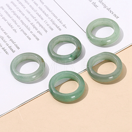 Natural Green Aventurine Plain Band Finger Rings PW-WG26698-03-1