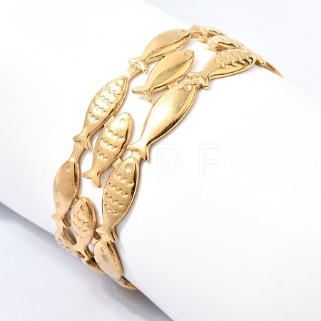 Fish 304 Stainless Steel Cuff Bangles for Women BJEW-A155-02G-1