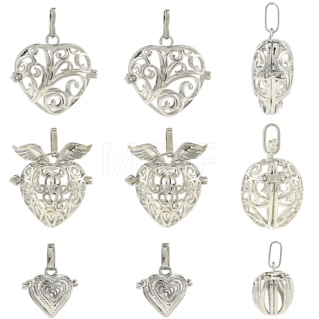 6Pcs 3 Styles Brass & Alloy  Bead Cage Pendants FIND-YW0011-82-1