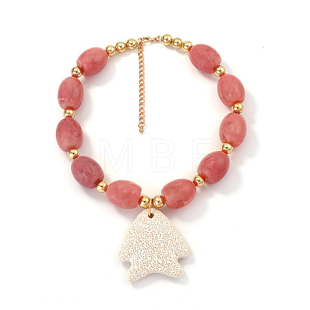 Bohemian Natural Lava Rock Fish Shaped Pendant Resin Barrel Beaded Necklaces with Alloy End Chains for Women WGF8885-01-1