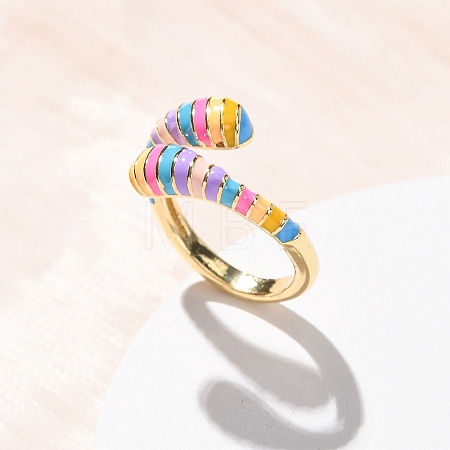 Brass Enamel Cuff Open Rings for Women RJEW-A098-01G-05-1