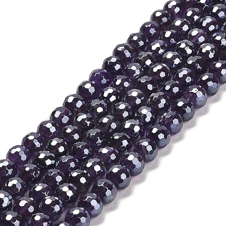 Electroplated Natural Amethyst Round Beads Strands G-L598-A05-01-1