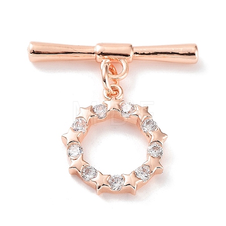 Rack Plating Brass Micro Pave Clear Cubic Zirconia Toggle Clasps KK-P247-13RG-1
