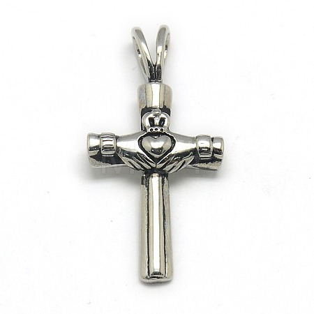 Fashionable Retro 304 Stainless Steel Cross with Claddagh Ring Pendants STAS-L017-54-1
