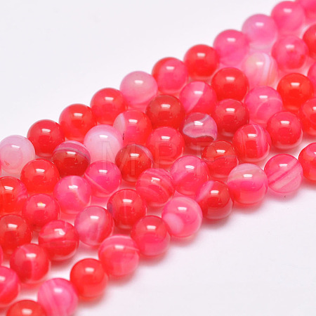 Natural Striped Agate/Banded Agate Bead Strands G-G962-6mm-04-1