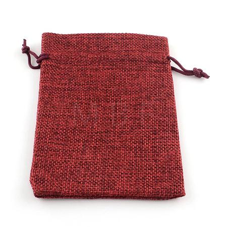 Polyester Imitation Burlap Packing Pouches Drawstring Bags ABAG-R005-9x7-06-1
