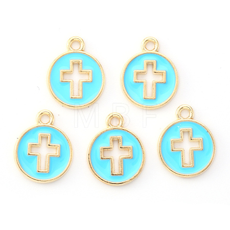 Light Gold Plated Alloy Enamel Pendants ENAM-R136-18D-1