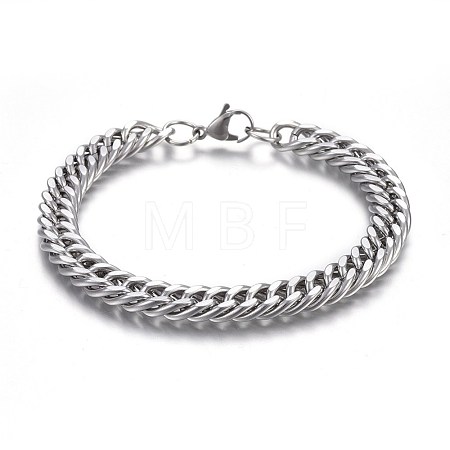 Tarnish Resistant 304 Stainless Steel Cuban Link Chain Bracelets BJEW-L637-01A-P-1