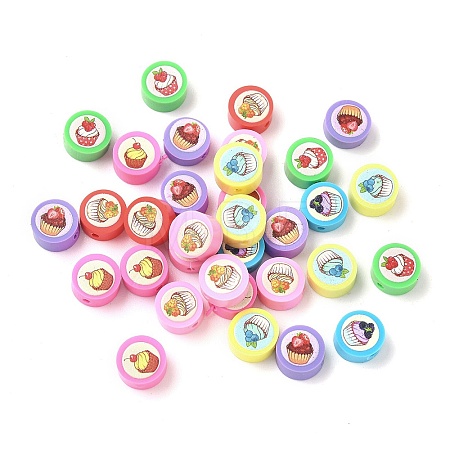 Printed Handmade Polymer Clay Beads CLAY-I016-08A-1