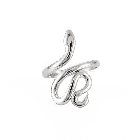 304 Stainless Steel Snake Wide Open Cuff Ring for Women X-RJEW-S405-226P-1