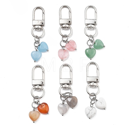 Heart Natural Green Aventurine & Red Agate & Grey Agate & Aquamarine & Howlite & Cherry Quartz Glass Pendant Decoration HJEW-JM02493-1