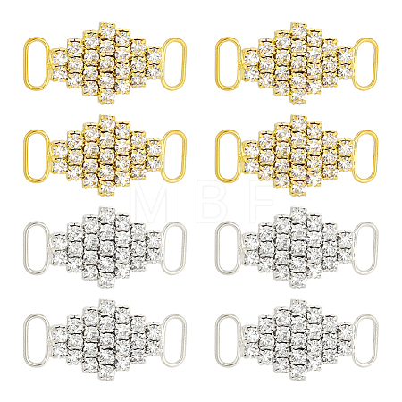 8Pcs 2 Colors Rhombus Brass Rhinestone Bikini Connectors Buckles FIND-HY0005-43-1
