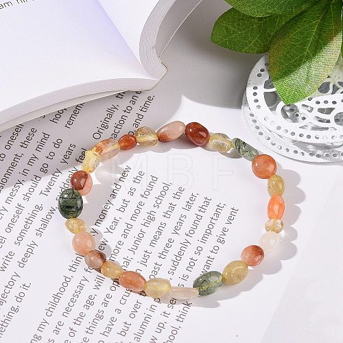 Natural Rutilated Quartz Bead Stretch Bracelets BJEW-K213-17-1