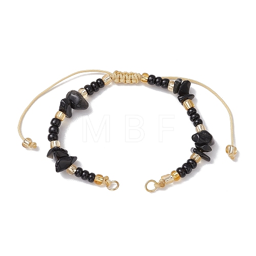 Natural Obsidian Chips & Handmade Seed Beads Braided Bracelet Making AJEW-MZ00004-07-1