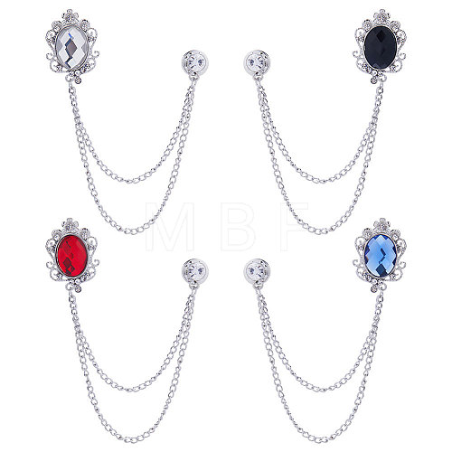 Gorgecraft 4Pcs 4 Colors Glass Oval Hanging Chain Brooches JEWB-GF0001-37-1