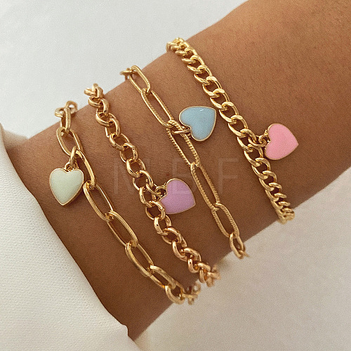 4Pcs Heart Alloy Bracelet Set for Women WGAFCFA-06-1