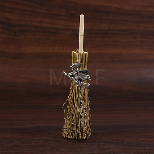 Mini Witch Wiccan Altar Broom with Alloy Charms PW-WGDD577-01-1