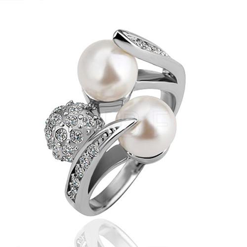 Real Platinum Plated Eco-Friendly Tin Alloy Round Imitation Pearl Finger Rings For Party RJEW-BB14376-7P-1