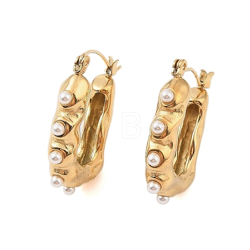 Ion Plating(IP) 304 Stainless Steel with ABS Imitation Pearl Stud Earrings for Women EJEW-N055-23G-1