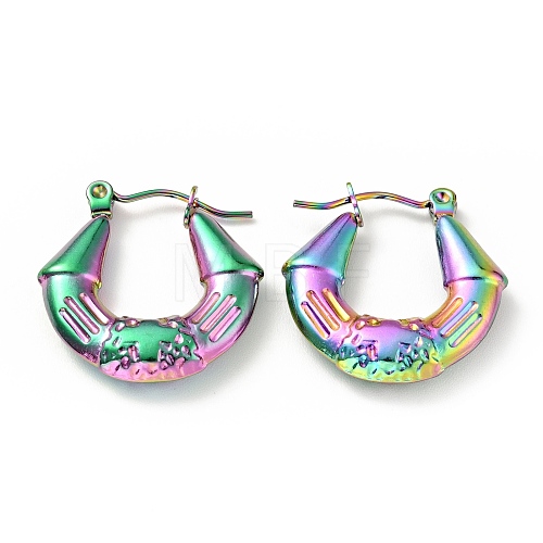 Ion Plating(IP) Rainbow Color 304 Stainless Steel Twist Teardrop with Cross Hoop Earrings for Women EJEW-G293-09M-1