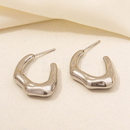 Irregular C Shape Stainless Steel Stud Earrings for Women NX3649-5-1