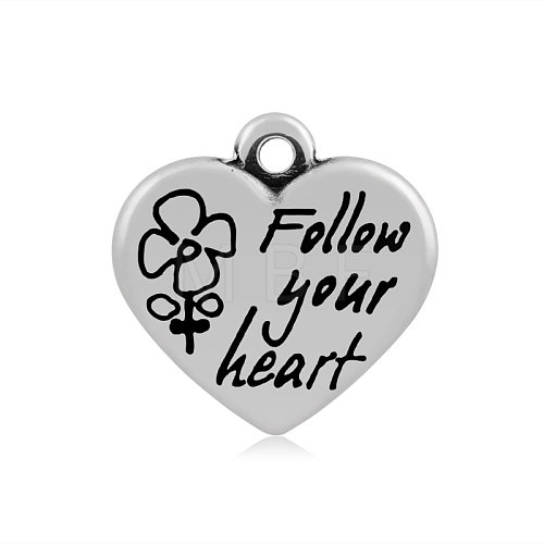 Heart with Word Follow Your Heart 316 Stainless Steel Pendants X-STAS-I061-146-1