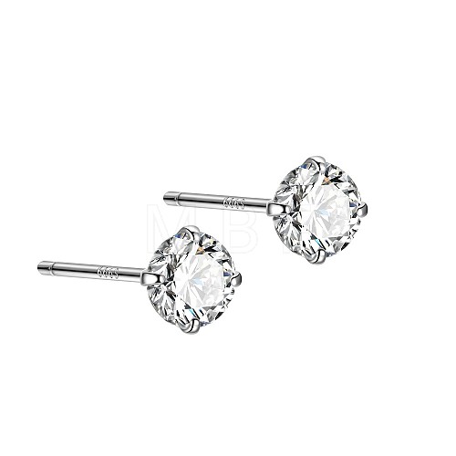 Rhodium Plated Diamond Shape 999 Sterling Silver Cubic Zirconia Stud Earrings for Women EJEW-S215-06P-1