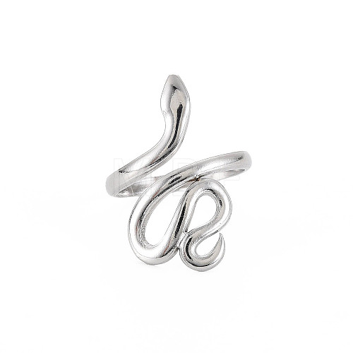 304 Stainless Steel Snake Wide Open Cuff Ring for Women X-RJEW-S405-226P-1