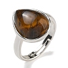 Natural Tiger Eye Teardrop Adjustable Rings RJEW-K371-08S-21-2