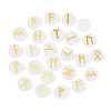 Brass Elder Futhark Alphabet Engraved Symbol Flat Round Natural Quartz Crystal Rune Stones G-I373-01B-2