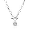 304 Stainless Steel Love Disc Coin Pendant Necklaces with OT Clasps for Women Men WG7163D-02-5