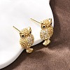 Brass Micro Pave Clear Cubic Zirconia Owl Stud Earrings EJEW-F400-15G-3