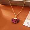 Dyed Natural Paua Shell Fan Shaped PEndant Brass Rope Chain Necklaces for Women WG60023-05-1