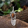 Natural Tiger Eye Alloy Feather Pendant Black PU Leather Cord Necklaces FS1864-5-1