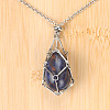 Natural Sodalite Easter Egg Cage Pendant 304 Stainless Steel Cable Chain Necklaces FS-WGA333C-03-1
