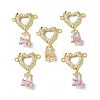 Brass Pave Clear & Pink Cubic Zirconia Connector Charms KK-P223-40G-4