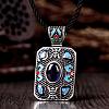 National Style Necklaces Antique Silver Plated Brass Corundum Gemstone Pendant Necklaces NJEW-BB00618-03-4