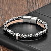 Black Braided mitation Leather & 316L Stainless Steel 2-Strand Bracelets with Magnetic Clasps for Men WGA2BB7-02-2