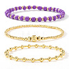 3Pcs Glass & Brass Round Beads Stretch Bracelets HD9470-11-1