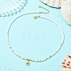 Ocean Brass Pave Blue Cubic Zirconia Sea Animals Pendant Natural Shell and Glass Seed Beaded Necklaces for Women NJEW-JN06345-01-1