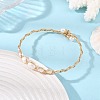 Natural Cultured Freshwater Pearl Rice Graduated Beaded Wire Wrapped Brass Cuff Bangles for Women BJEW-JB14302-1