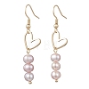 Brass Heart with Pearl Beads Pendants Dangle Earrings EJEW-JE06901-3