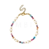 7.5MM Faceted Round Natural Agate(Dyed & Heated) & Natural Freshwater Pearl Beaded Bracelets BJEW-JB14173-3