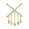 Brass Micro Pave Clear Cubic Zirconia Tassels Cuff Rings KK-T080-01G-2