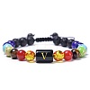 7 Chakra Natural Mixed Gemstone & Lava Rock & Glass Beads Ajustable Bracelets MO5857-22-1