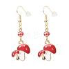 Red Alloy Enamel Mushroom with Glass Beaded Dangle Earrings EJEW-JE05049-3