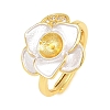 Flower Brass Micro Pave Cubic Zirconia & Enamel Cuff Ring Settings KK-CBAC351-06G-03-2